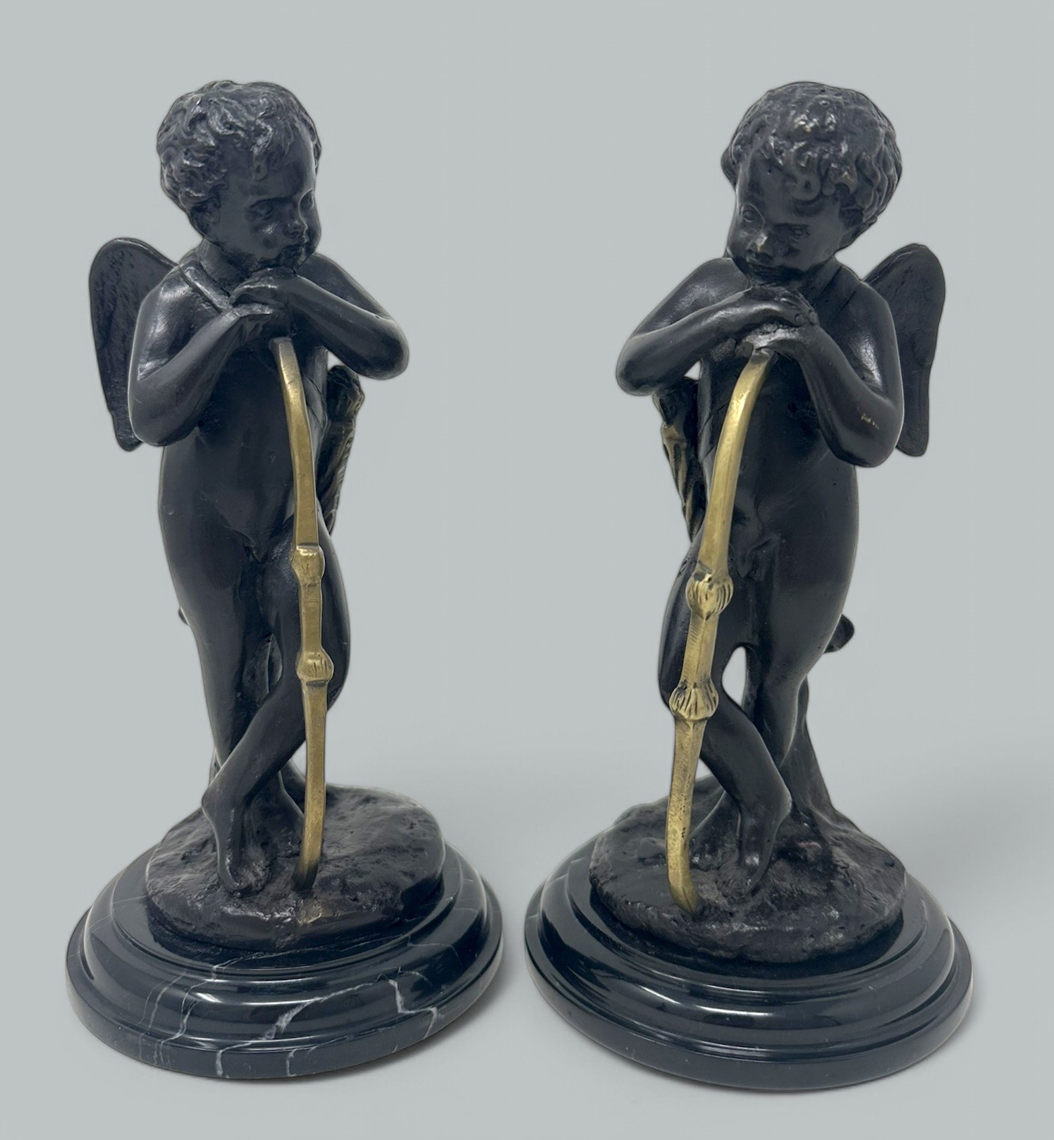 256 Antique Pair Grand Tour Style French Bronze Cherubs Putti after Auguste Moreau