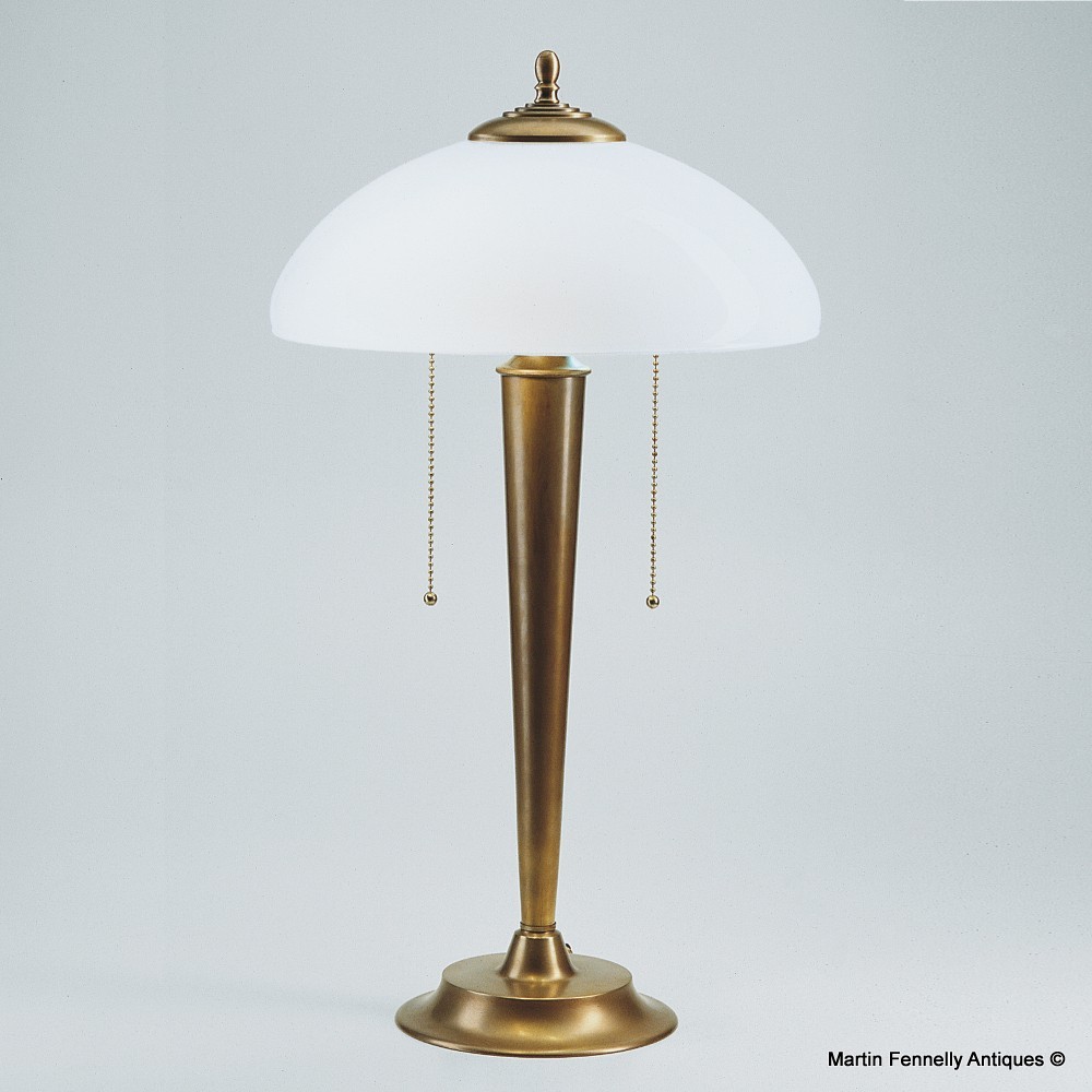 M085 Pair Art Deco Style - Column Lamps - Brass and Opal White Shades - Superb Design - Image 2