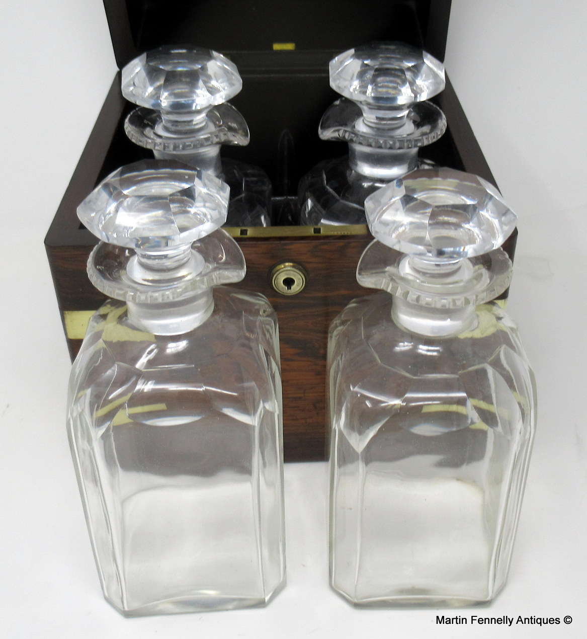 640 Sold Fine Rosewood Brass Mounted Irish Tantalus by Mansfield Dublin Ireland - Image 9