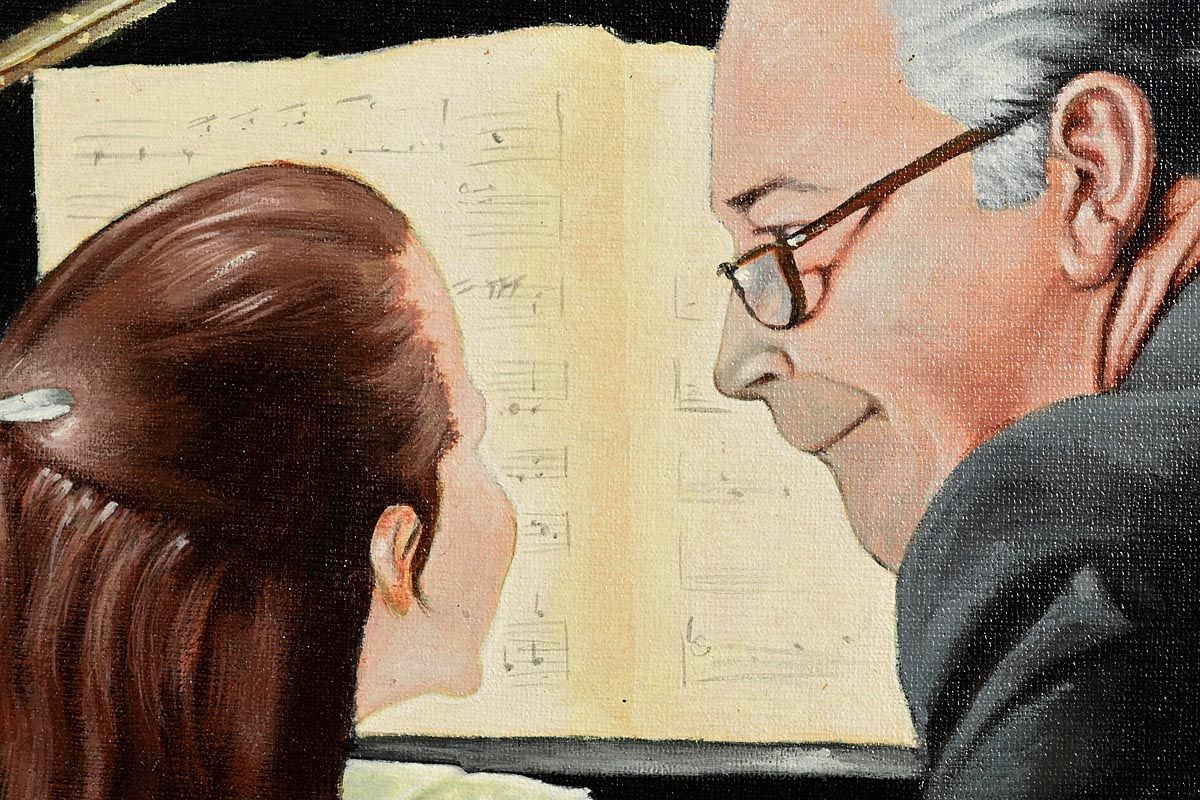 541 Ted Jones - Oil on Canvas - The Music Lesson - Signed and Dated - Image 6