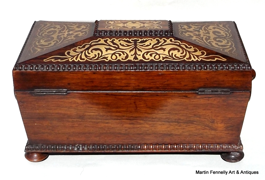 206 Sold Fine Regency Brass Inlaid Rosewood Tea Caddy by T Dalton London 19Ct - Image 2