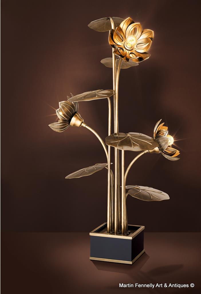 M043 Spectacular Designed Pair of Floral Brass Lamps - Image 5