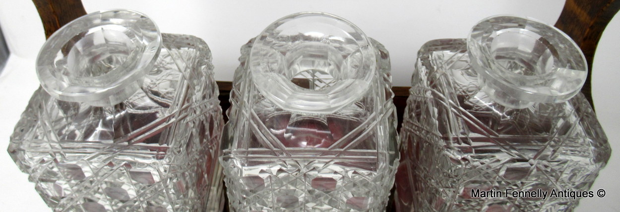 046 Sold Superb Early Victorian Hand Cut Crystal Oak Framed Tantalus 19thCt - Image 7