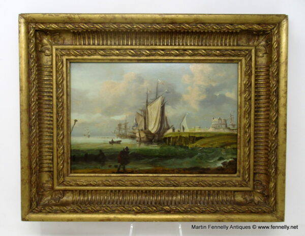 497 Sold William Sadler Dublin Ireland Oil Painting on Board Harbor Scene Seascape Boats