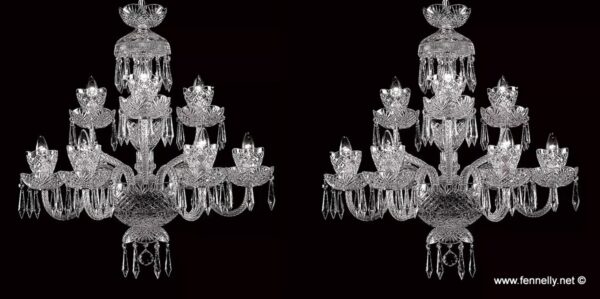 275 Sold Pair Hand Cut Crystal Chandeliers - Nine Arm - Excellent Quality