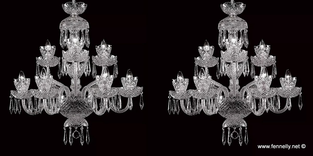 275 Sold Pair Hand Cut Crystal Chandeliers - Nine Arm - Excellent Quality