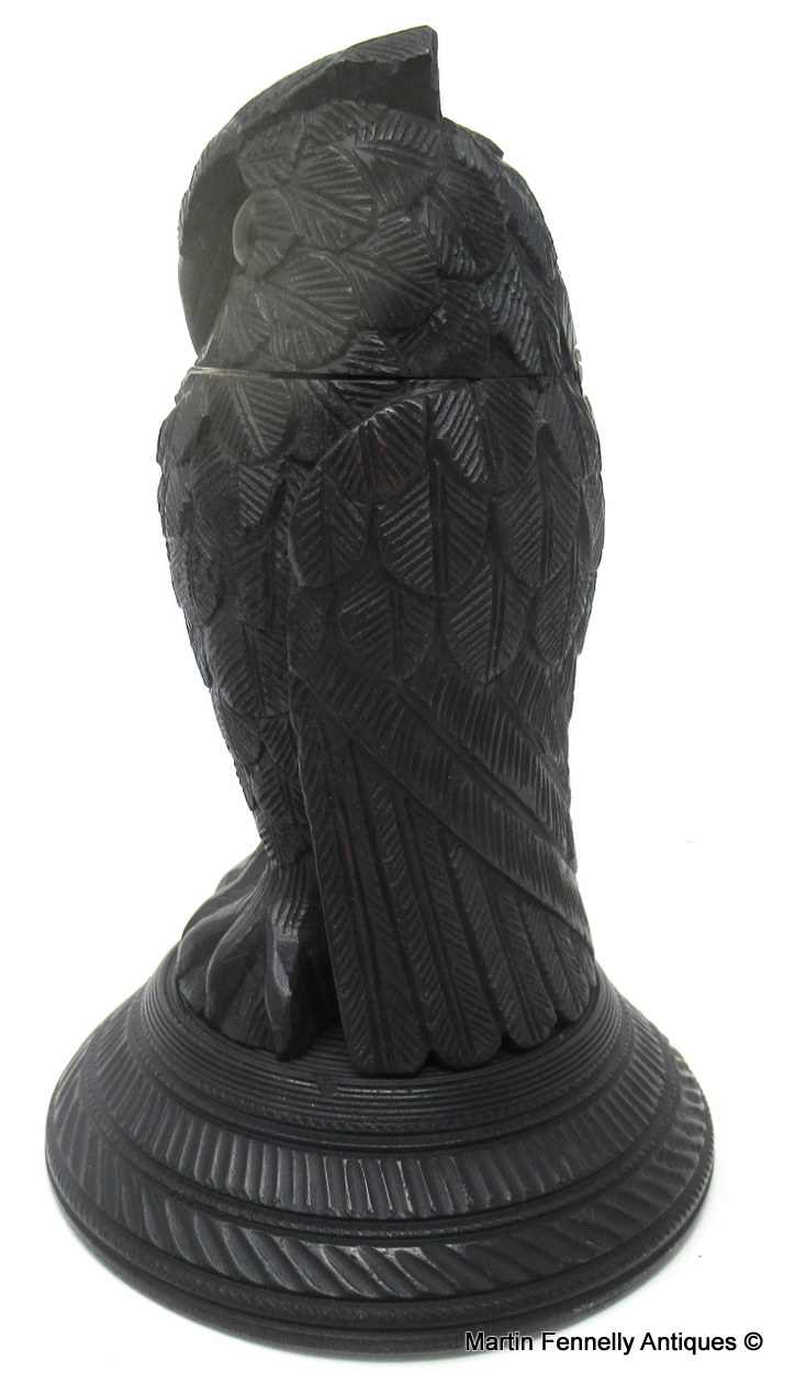 536 Sold Fine Irish Bog Oak Hand Carved Owl poss. by Cornelius Goggin 19thCt - Image 3