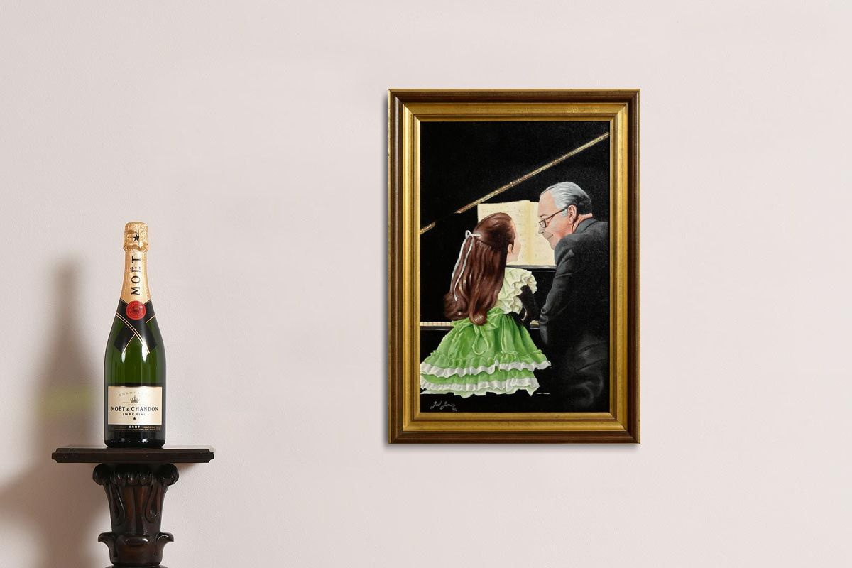 541 Ted Jones - Oil on Canvas - The Music Lesson - Signed and Dated - Image 3