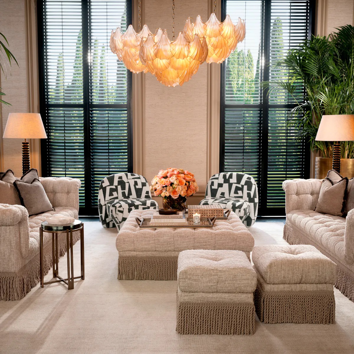 M185 Ibiza Chandelier - Champagne Glass Shells and Brass S - Image 3