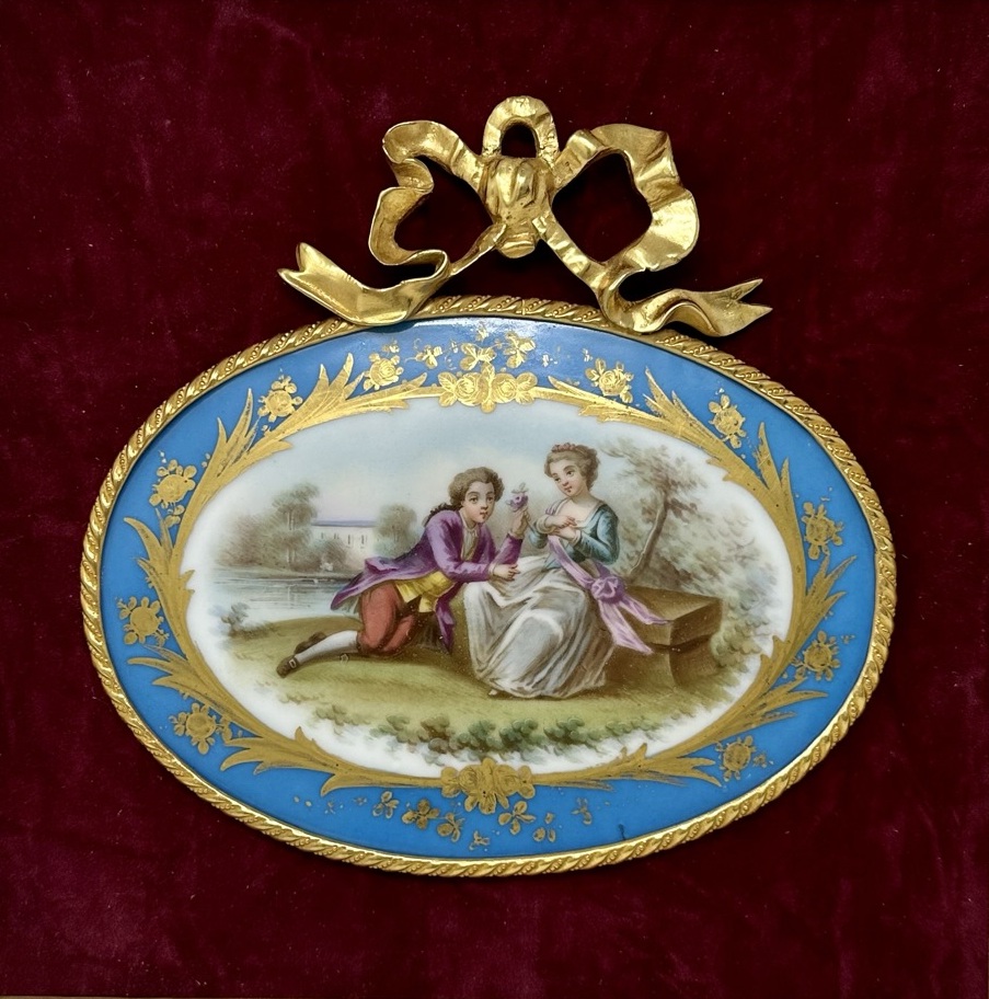 735 Sold Antique French Sevres Porcelain Ormolu Gilt Framed Plaque Hand Painted Picture - Image 2