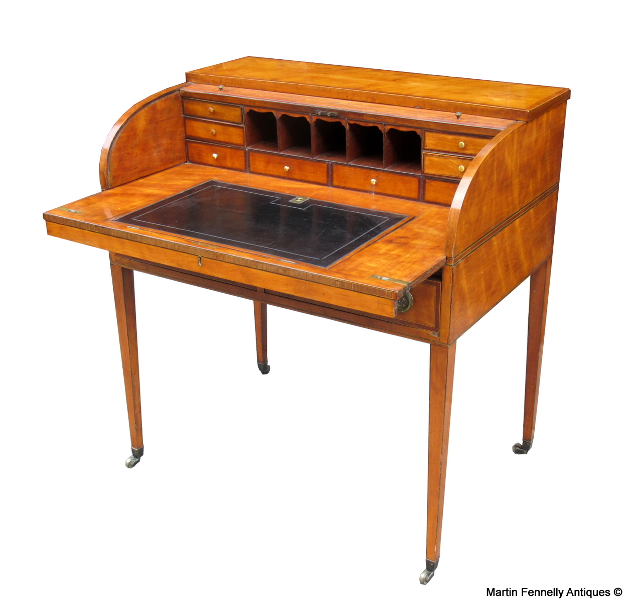 548 Sold Fine West Indian Satinwood Tambour Satinwood Cylindrical Bureau attrib. Gillows 18thCt - Image 3