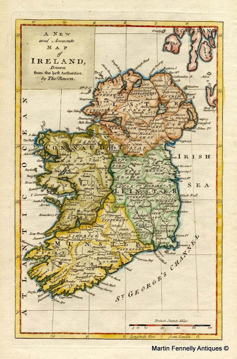 057 Sold Antique Map of Ireland - 1778 - Bowen - English - Original