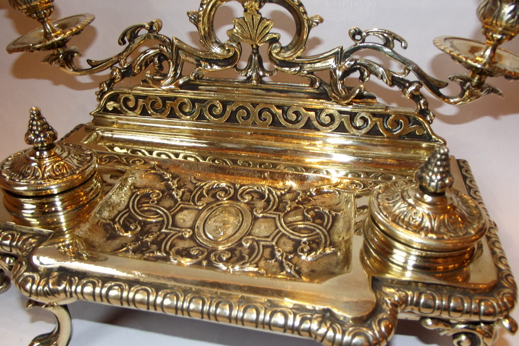 214 French Polished Brass Twin Ink Stand - Circa 1890 - Image 4