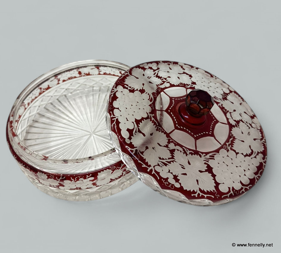 090 Antique Victorian Bohemian Hand Cut to Clear Crystal Ruby Red Glass Centerpiece - Image 4