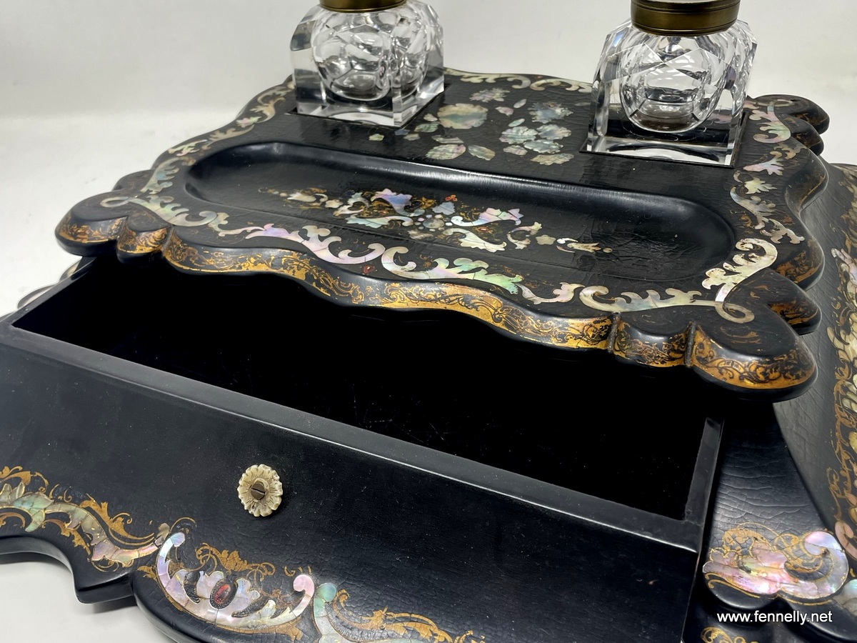 544 English Victorian Japanned Papier Mache desk set Circa 1890 - Image 6