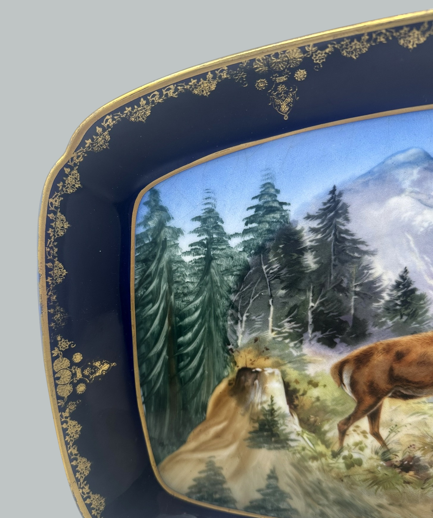 356 Antique Epiag Royal Czechoslovakian Porcelain Cabinet Plate Tray Highland Deer - Image 4