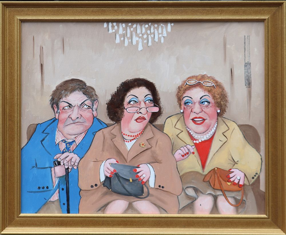 887 John Schwatschke 'Between Ourselves' Oil on Canvas - Framed - Image 2