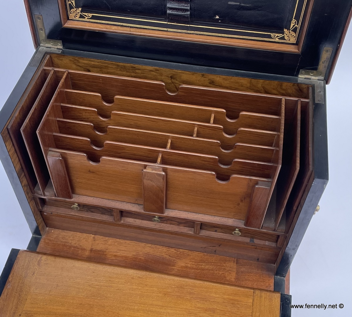 755 Sold Antique Victorian Traveling Wooden Burl Walnut Writing Slope Stationary Box 19c - Image 3