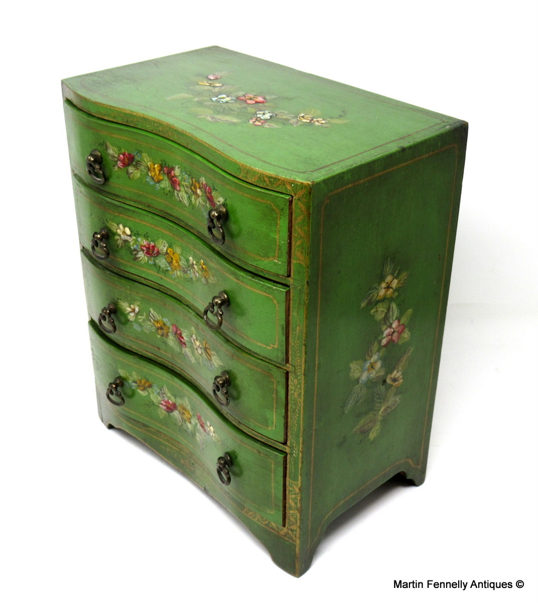 551 Sold Victorian Miniature Hand Painted Serpentine Fronted Chest - English Circa 1900 - Image 2