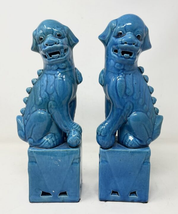 017 Sold Pair Large Chinese Republic Period Porcelain Temple Foo Dog Figures