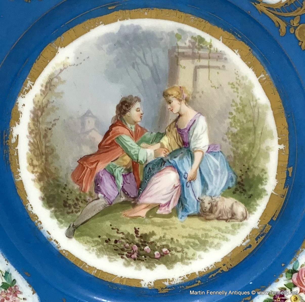 562 Sold Antique Pair French Sevres Hand Painted Celeste Blue Circular Cabinet Plates late 19thCt - Image 4