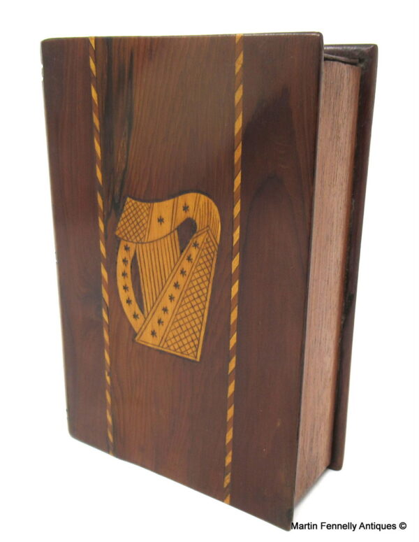 584 Sold Rare Irish Killarney Wood Casket Modelled as a Book Mid 19th Century