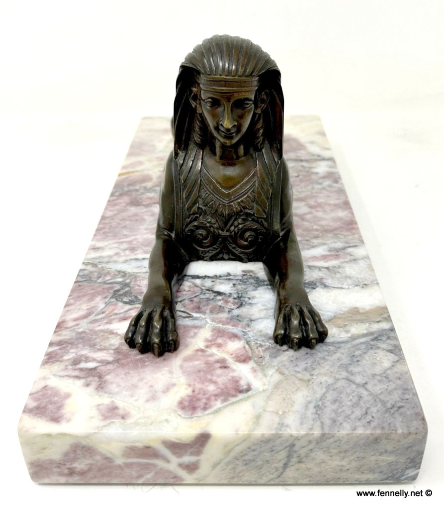 866 Sold Antique Pair Grand Tour Bronze Egyptian Sphinx Figures Breche Violet Marble 19Ct - Image 7