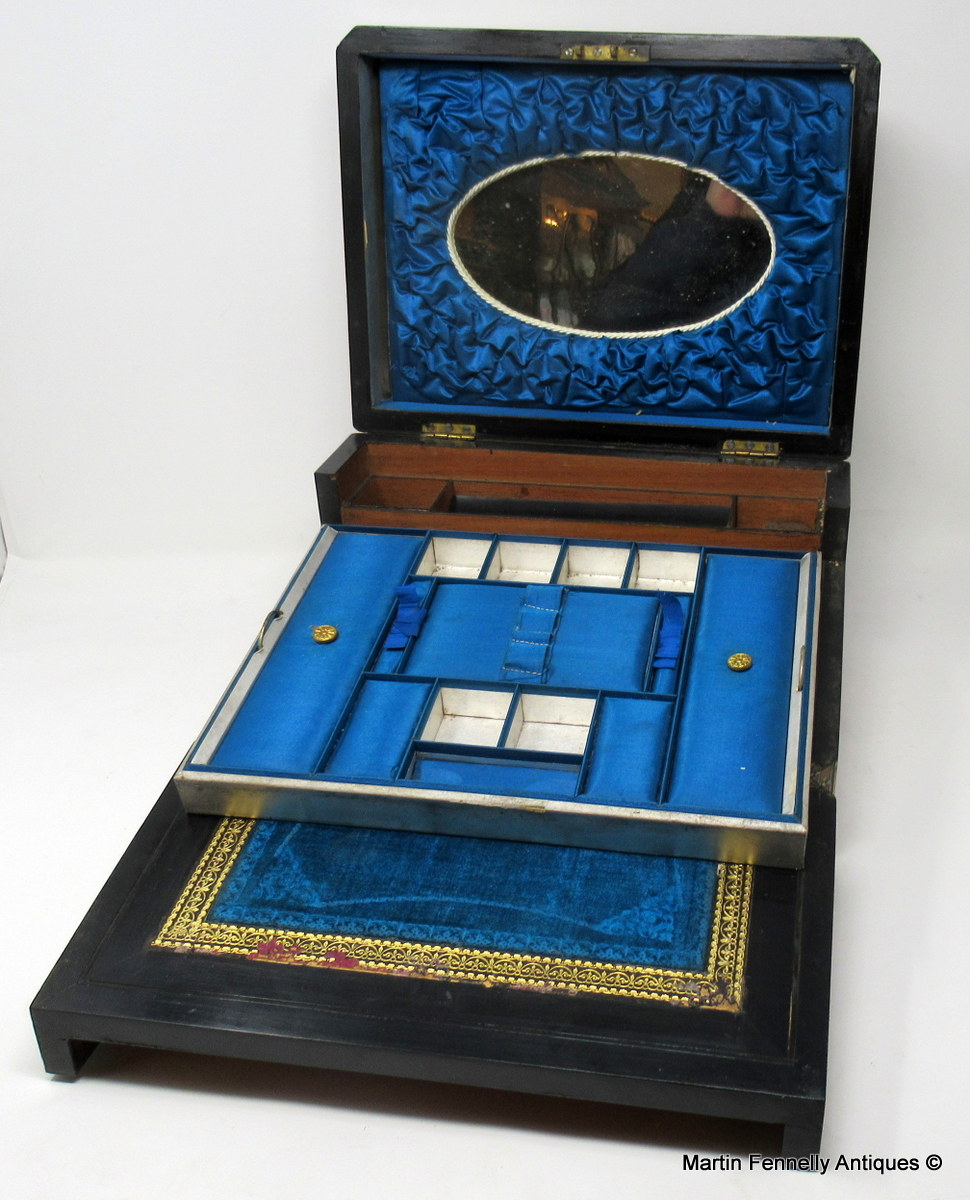 306 Sold English Ladies Work Casket and Writing Slope - Circa 1860 - Walnut - Image 5