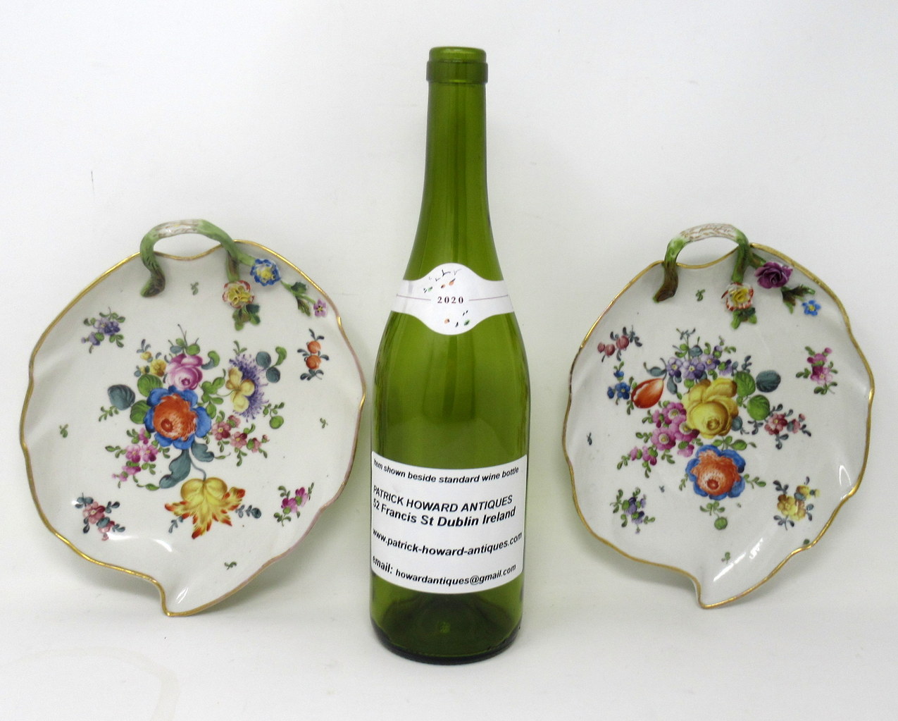 066 Antique Pair German Dresden Meissen Still Life Flowers Cabinet Leaf Form Plates - Image 8