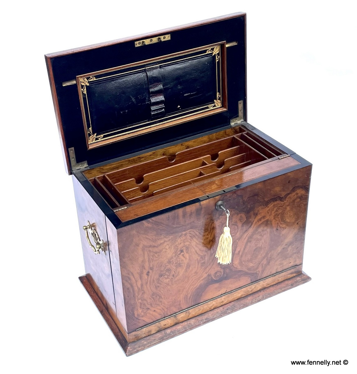 755 Sold Antique Victorian Traveling Wooden Burl Walnut Writing Slope Stationary Box 19c - Image 4