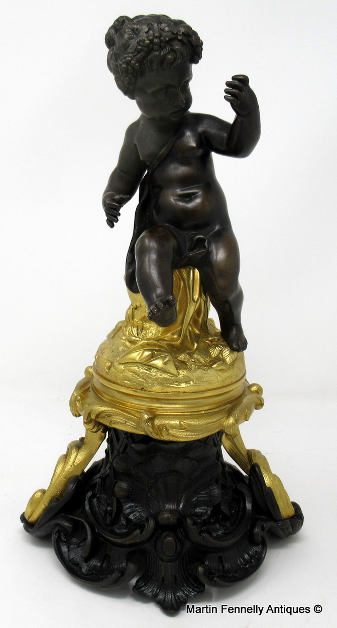 276 Sold Manner of Michel Claude Clodion Pair Bacchus Putti Bronze Ormolu Figures 19thCt - Image 7