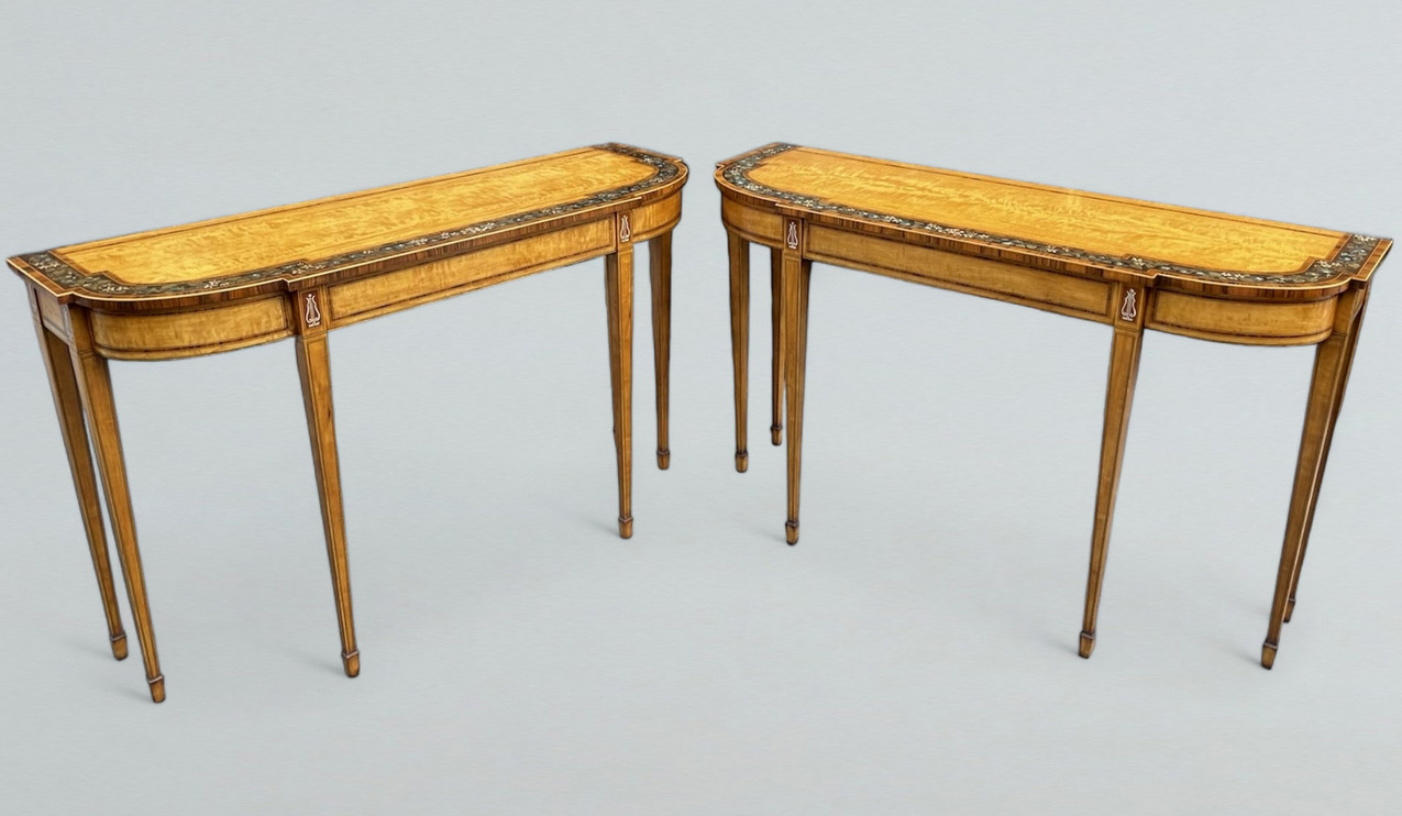 403 Antique Pair English Console Painted Satinwood Tables after Seddon