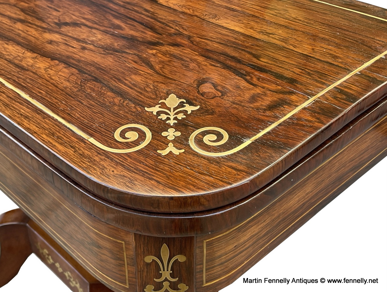 339 Sold Regency Rosewood Brass Inlaid Fold Over Card Table early 19th Ct - Image 3