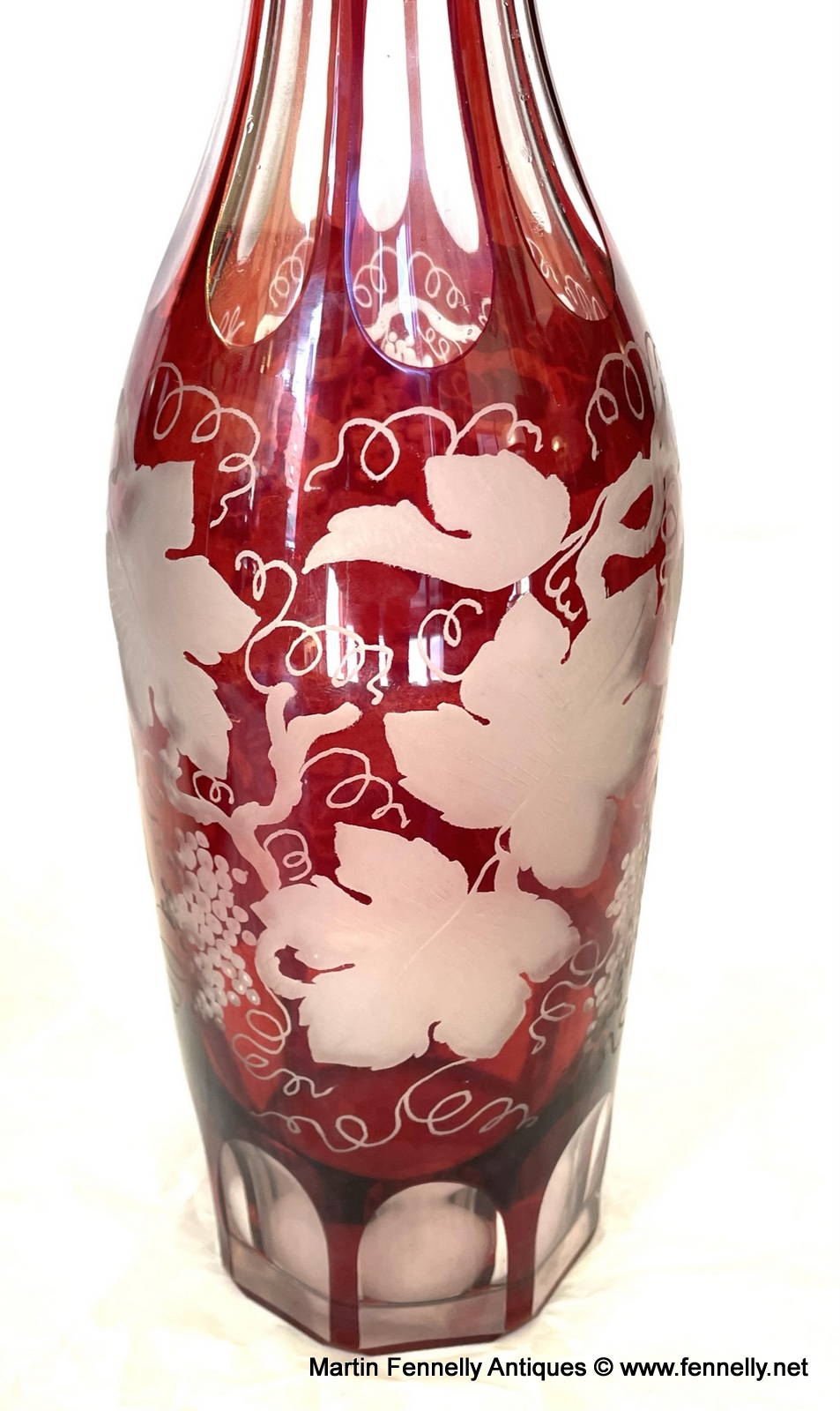 815 Antique Bohemian Chech Ruby Cranberry Glass Decanter Pair Goblets Vases Egermann - Image 5