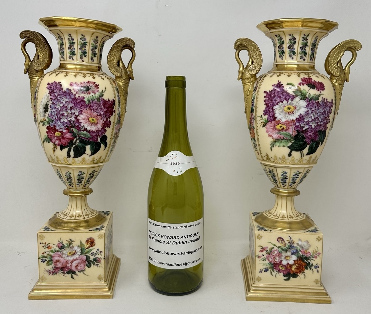 011 Antique Pair French Sèvres Style Porcelain Gilt Mounted Urns Vases Centerpieces - Image 9