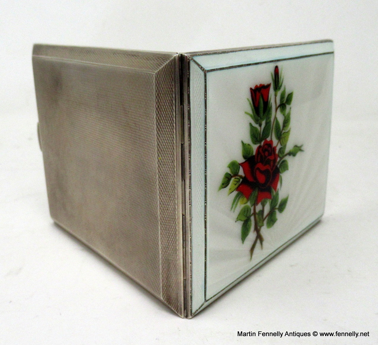 507 Antique Vintage Mid Century Sterling Silver Gilt Enameled Guilloche Card Case - Image 5