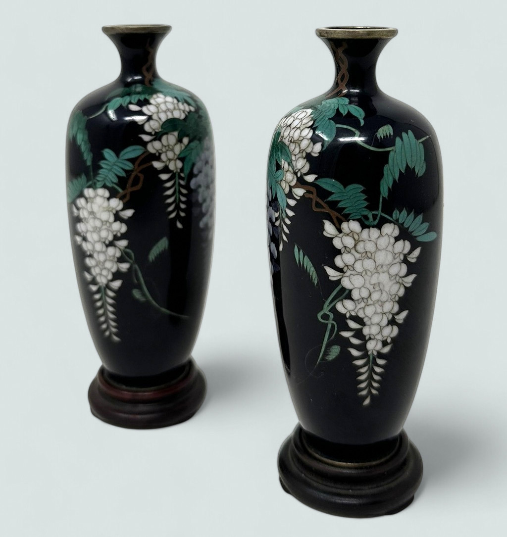 583 Pair of Miniature Japanese Meiji Period Cloisonne Enamel Vases - Image 2