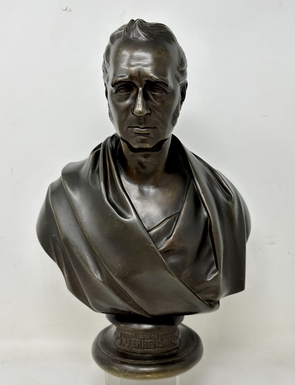 768 Antique Male Bronze Bust George Stephenson Railways Interest Edward William Wyon