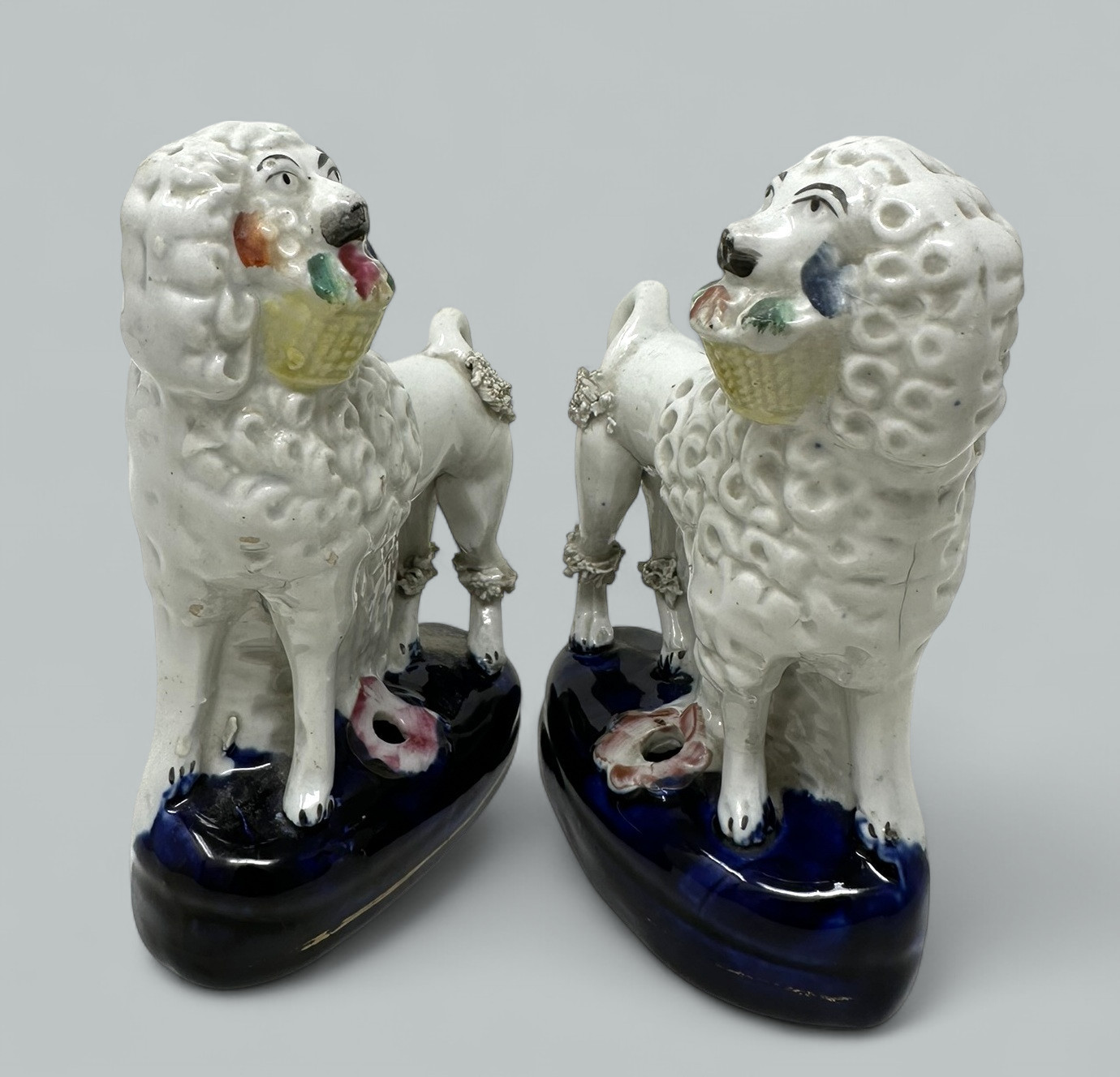 637 Pair Antique Staffordshire Porcelain Poodles Dogs Quill Pen Holders 19th Century - Image 6