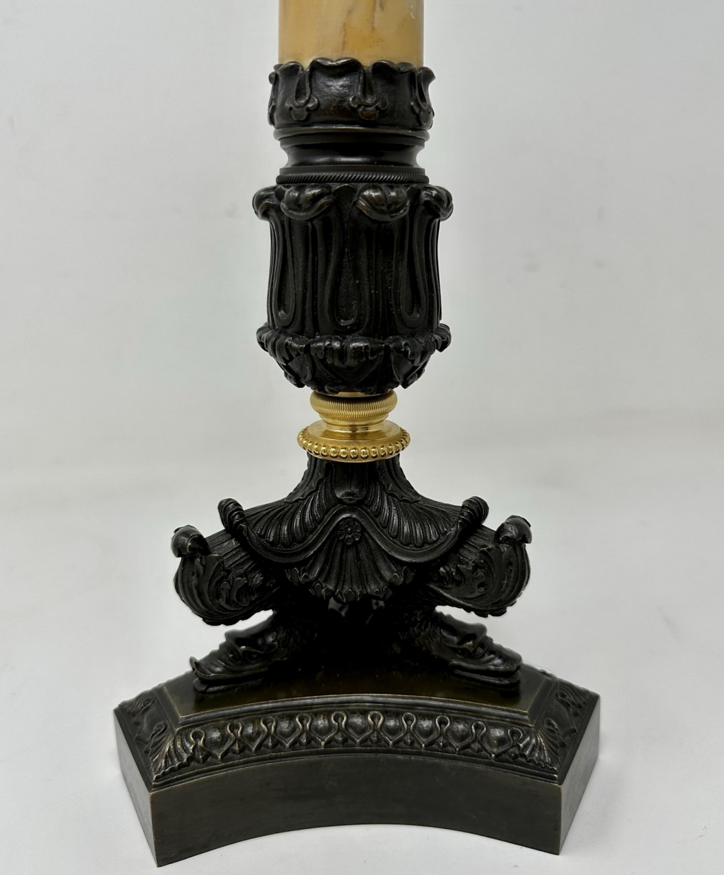 224 Sold Antique Pair of French Doré Bronze Ormolu Sienna Marble Candlesticks Table Lamps - Image 4