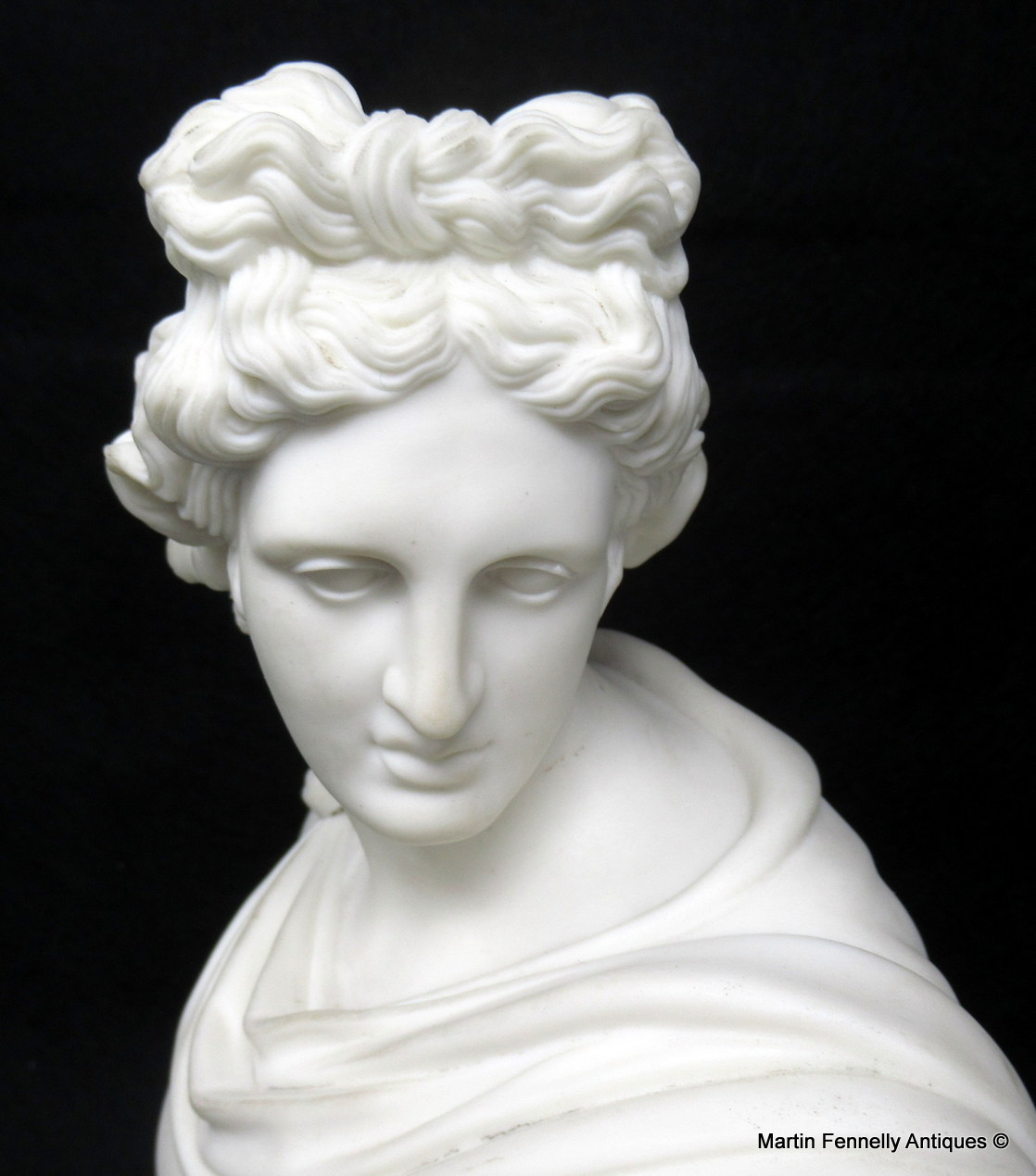 654 Sold Parian Bust of Apollo Belvedere possibly Copeland Green Marble Base 19thCt - Image 5