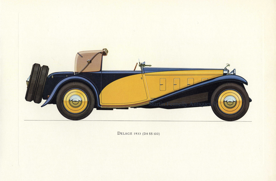 983 Set of Four Framed - Vintage French Cars from Veteran and Vintage 1964 - Image 2