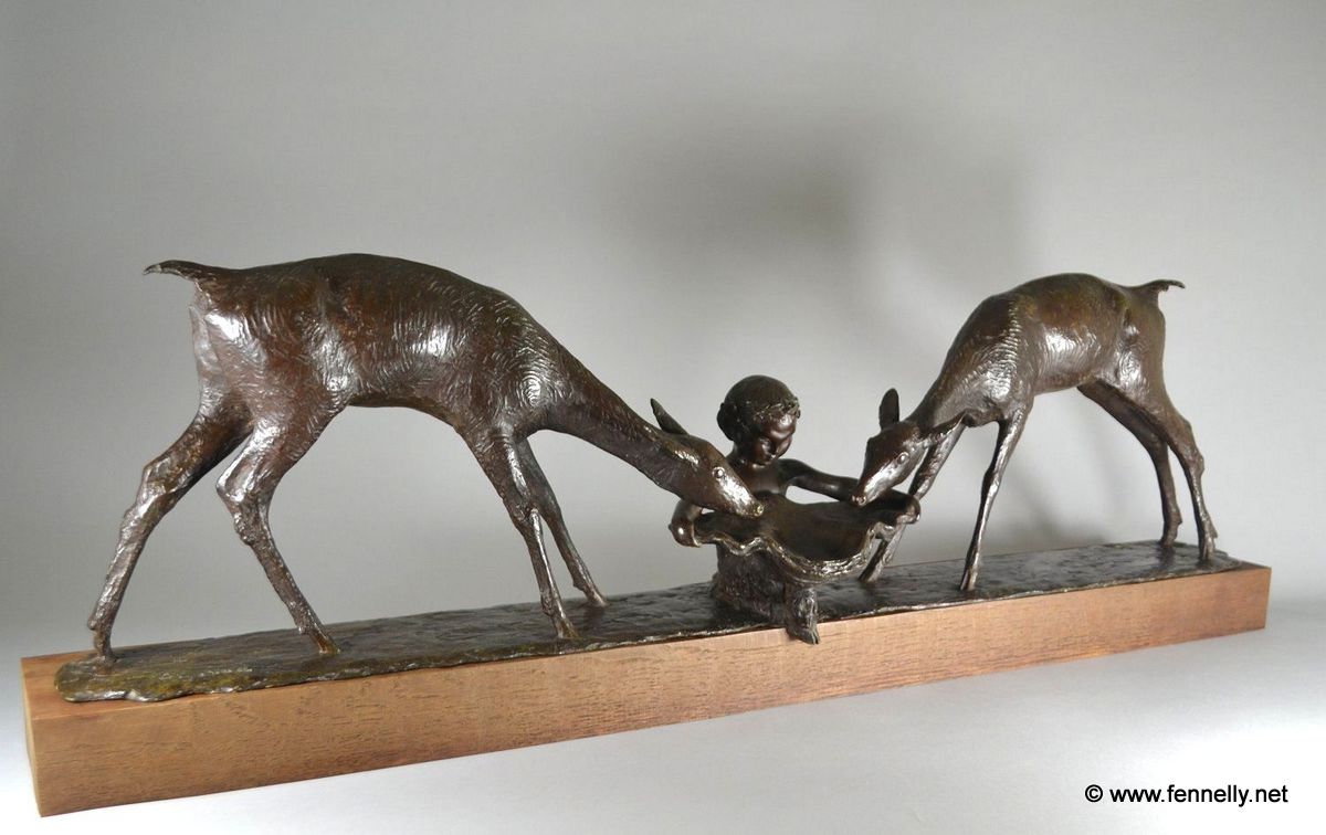 210 Sold French Patinated Bronze Art Deco Sculpture Satyr and Fawns Ary Bitter - Image 3