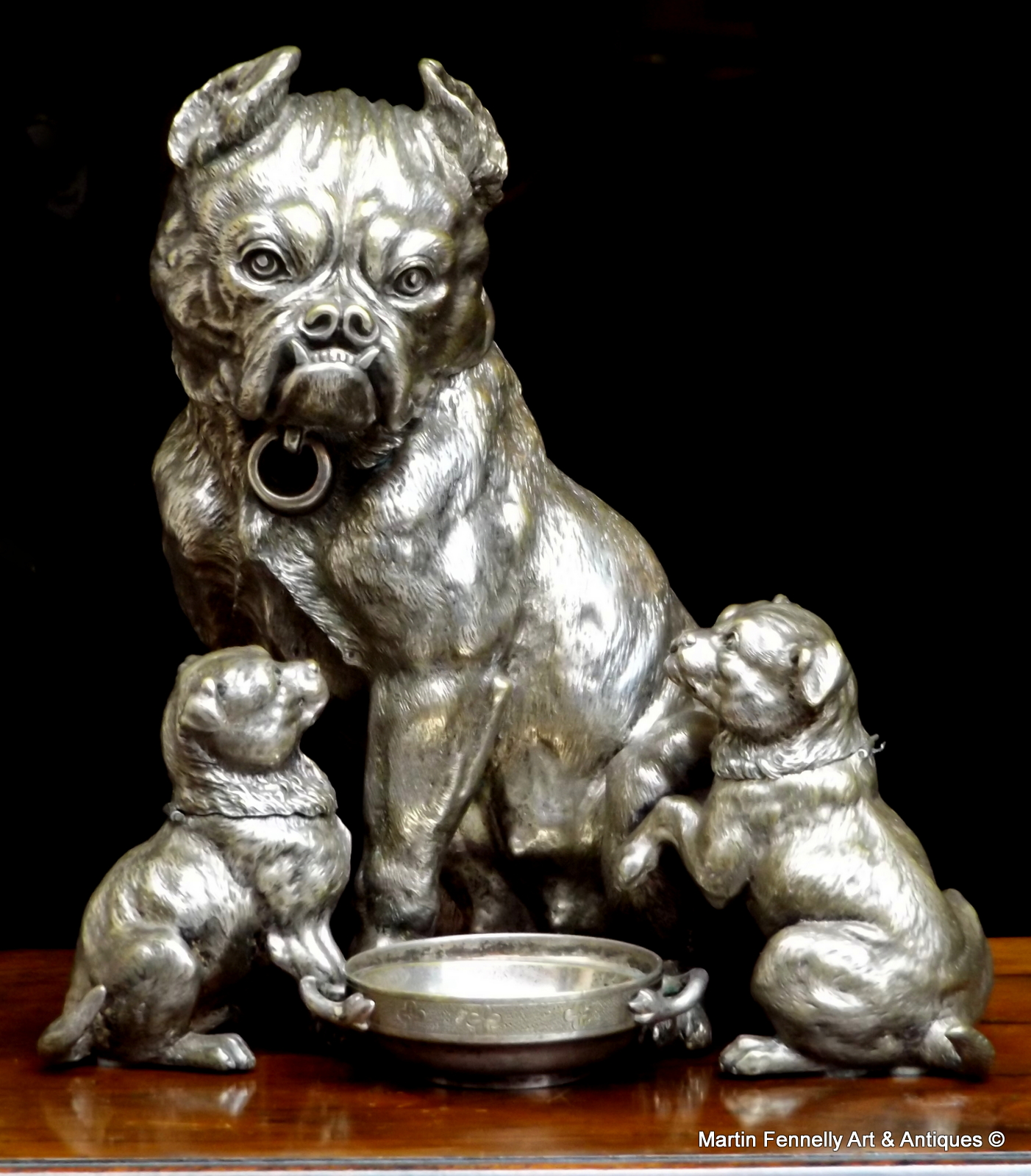 509 Sold Beautiful Bronze of French Bulldog and Pups - Circa 1890 - Humidor