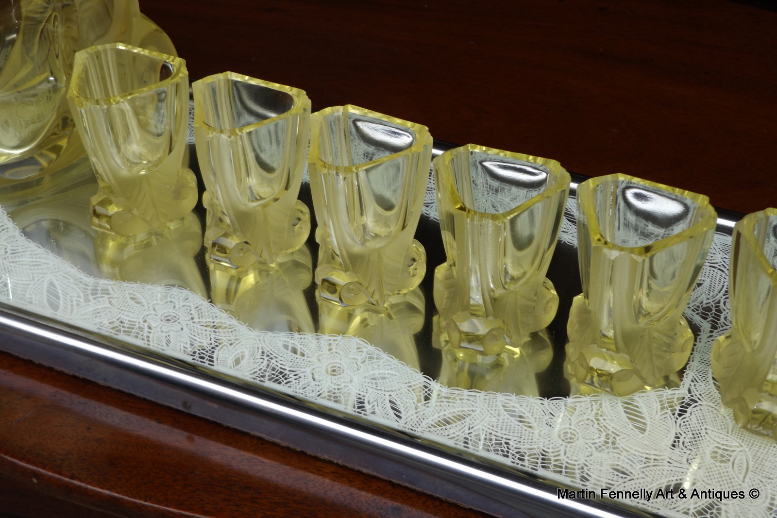 580 Sold Art Deco Decanter Set - Circa 1930 - Vaseline Crystal - Superb Design - Image 6