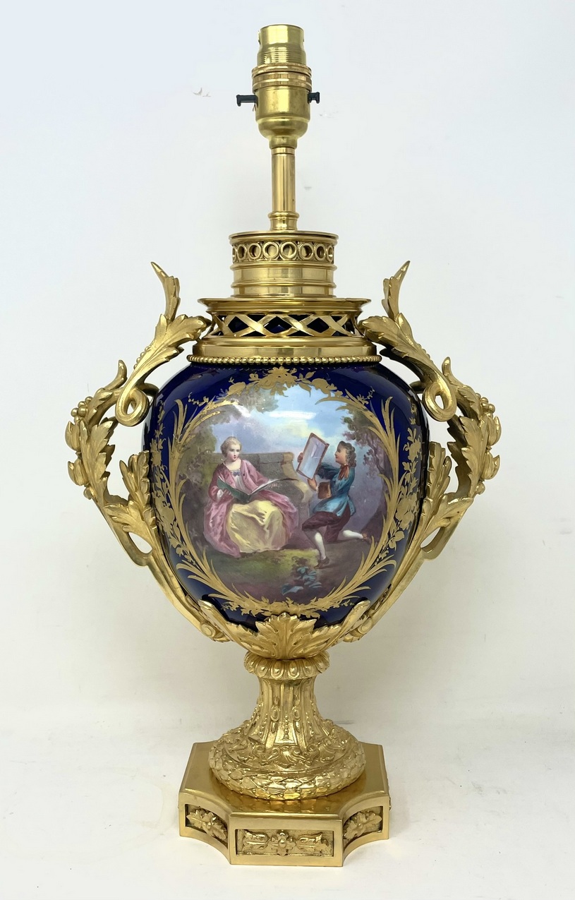 666 Sold Pair Antique French Sèvres Porcelain Ormolu Gilt Bronze Dore Table Urn Lamps - Image 3