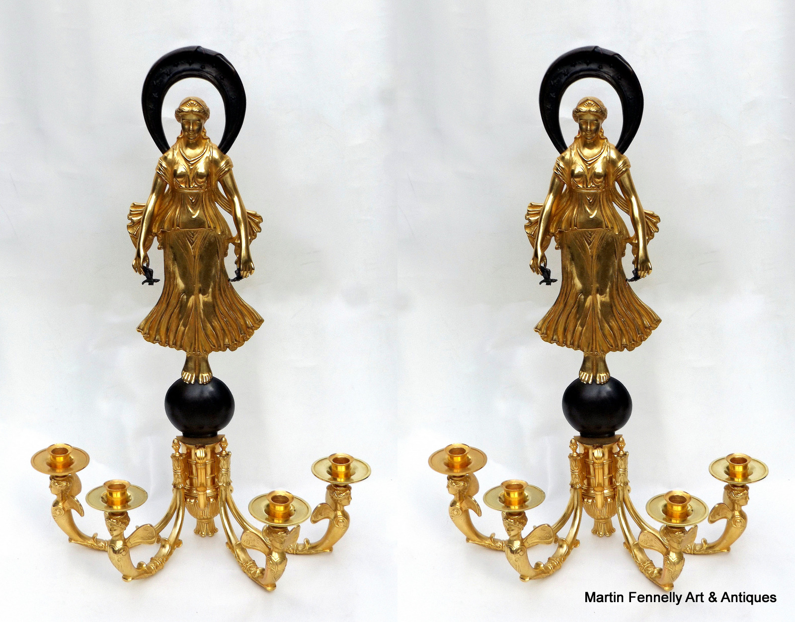 076 Sold Huge Pair French Bronze and Ormolu Wall Sconces - Circa 1890