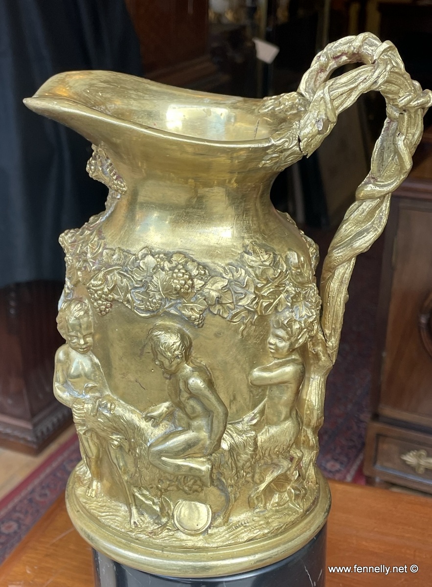 104 Antique Rare and Heavy Gilt Bronze Pitcher - Greek Mythical Decoration - Image 4