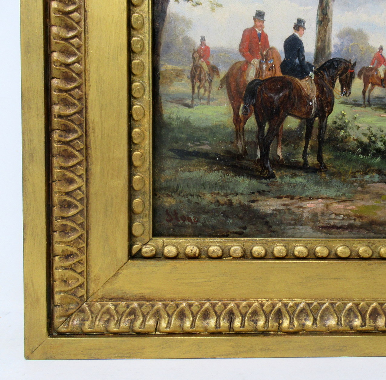 513 Sold Antique Pair English Equine Horse Hunting Oil Paintings Robert Stone Gilt Frames - Image 6