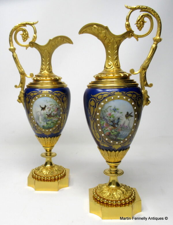 979 Sold Fine Pair French Sevres Porcelain Ormolu Mounted Ewers 19thCt